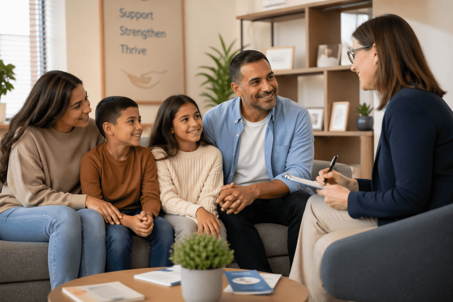 Family receiving compassionate support from a care coordination professional